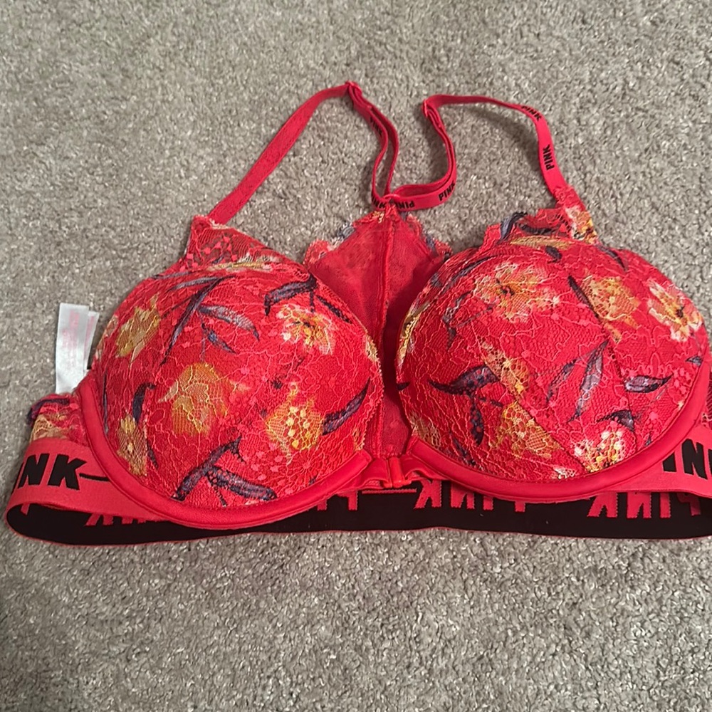 Pink Victoria’s Secret 34C red bra